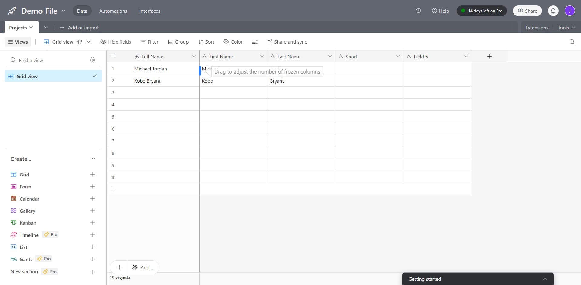 Drag to adjust second column