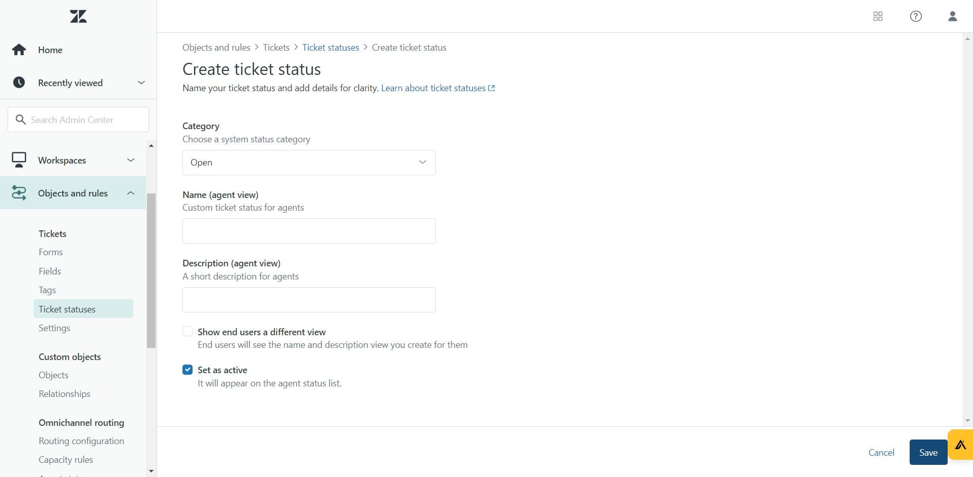 Configure your new status