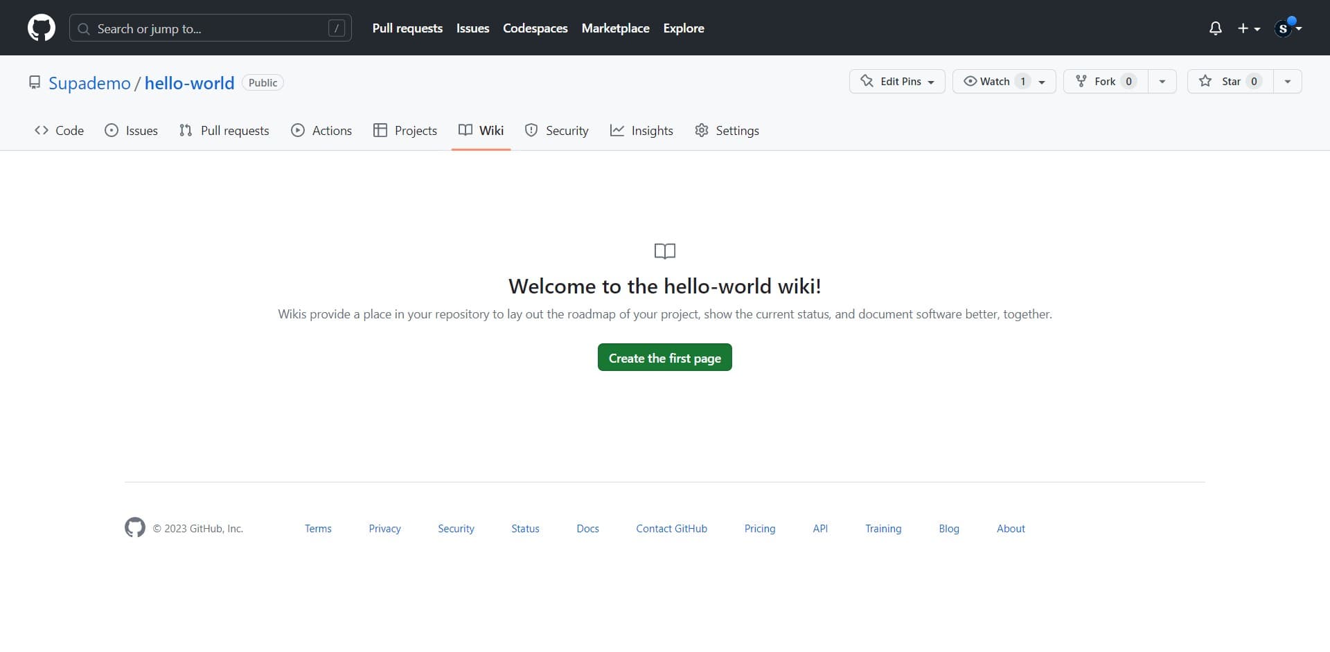 Create the first wiki page