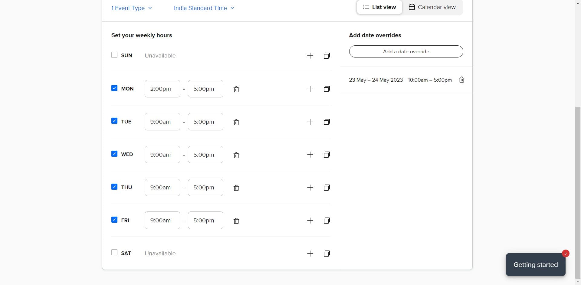 Configure Monday hours