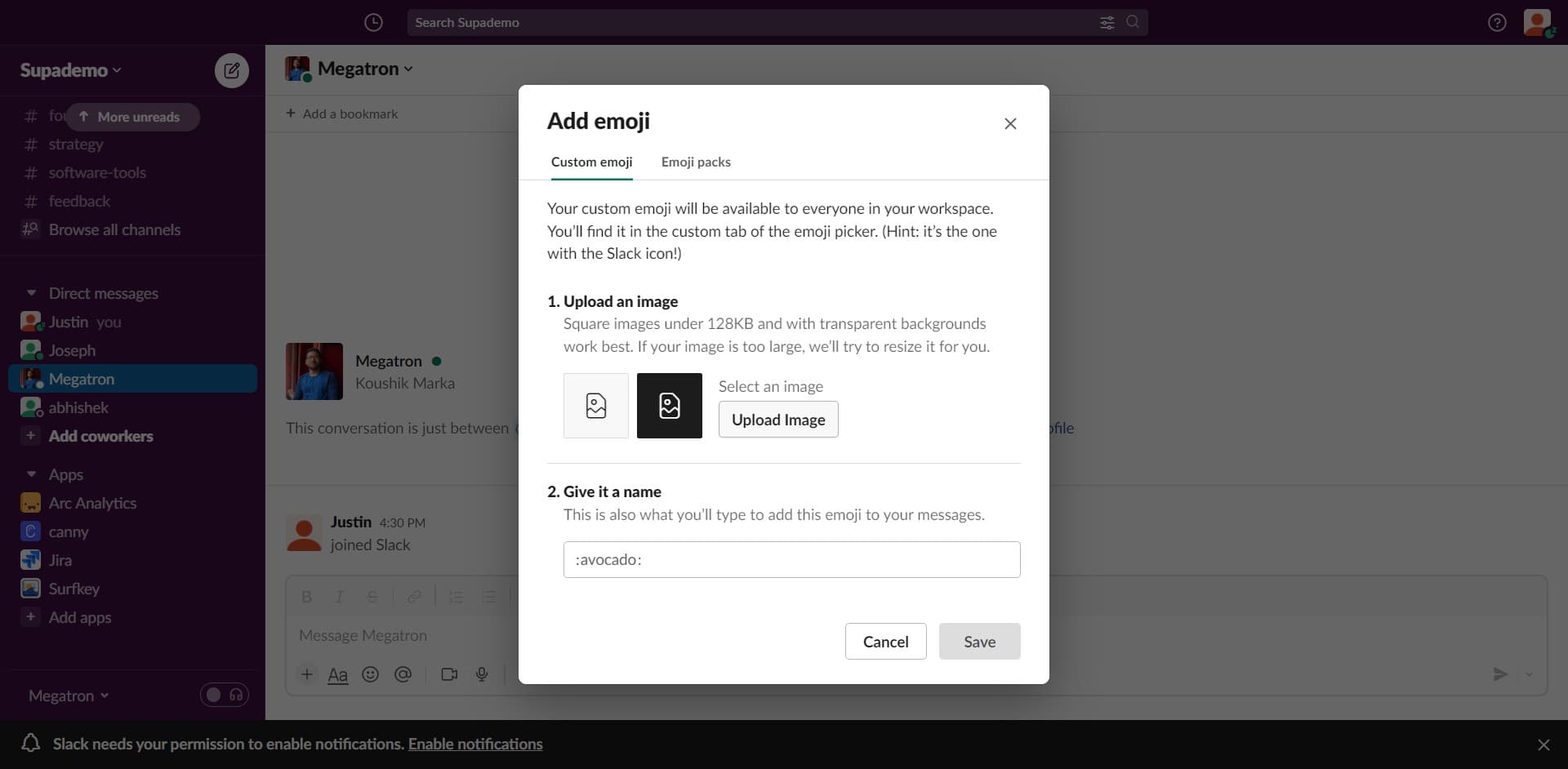 Select upload image option