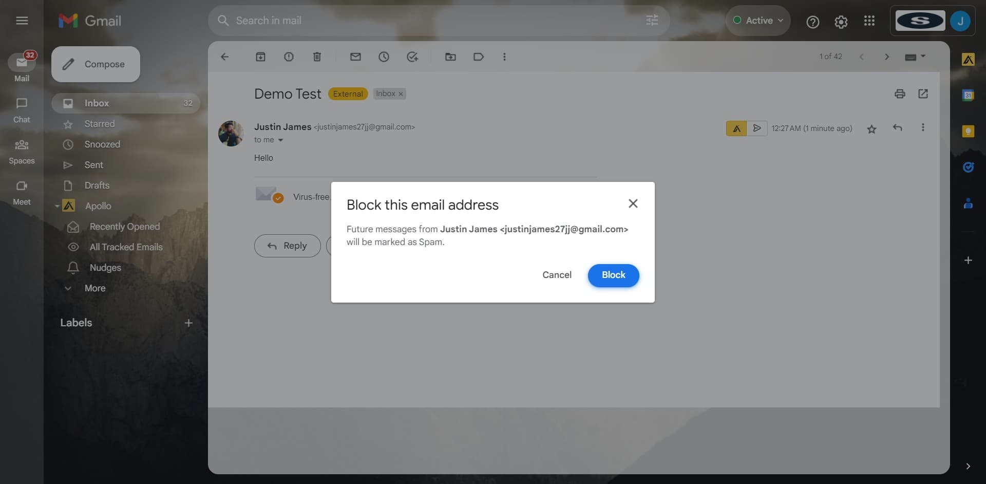 Confirm the block action