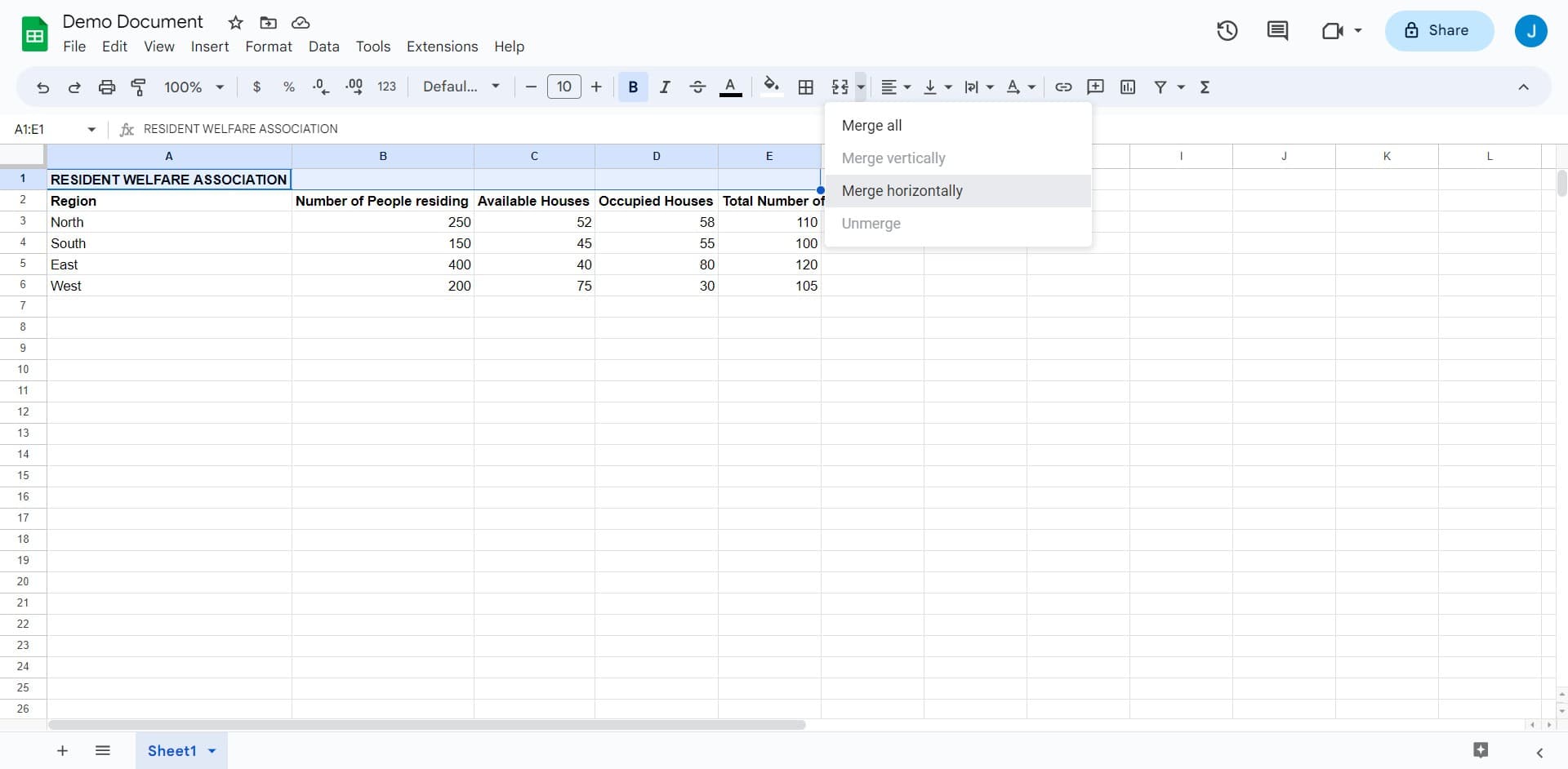Click on merge horizontally