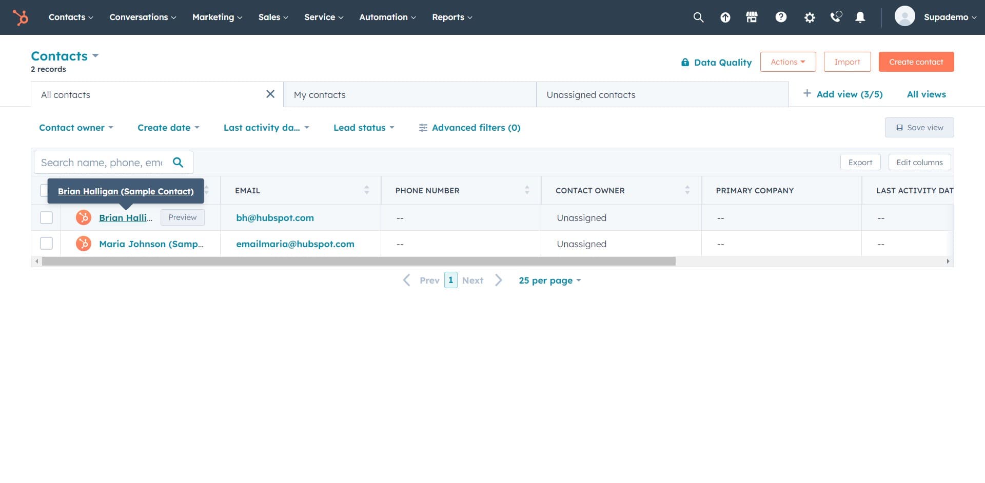 Open the target contact