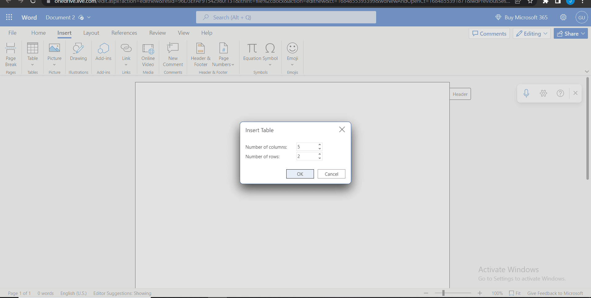 Choose Table Dimensions