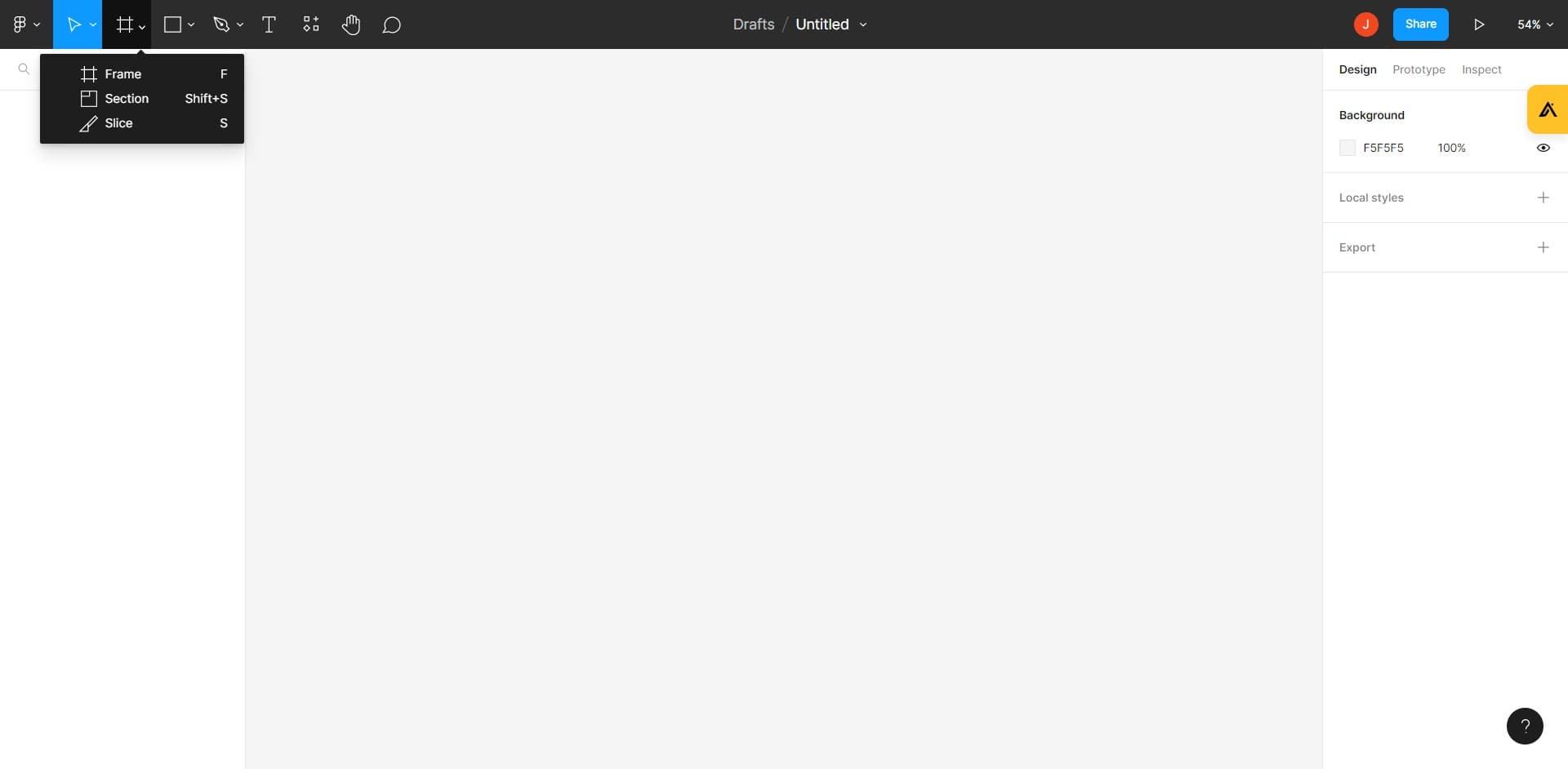 Access the frame creation menu
