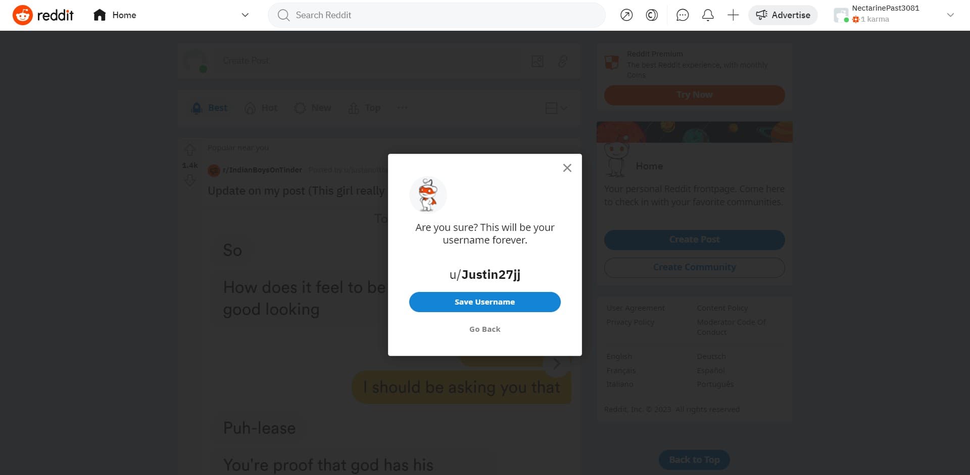 Finalize your new username