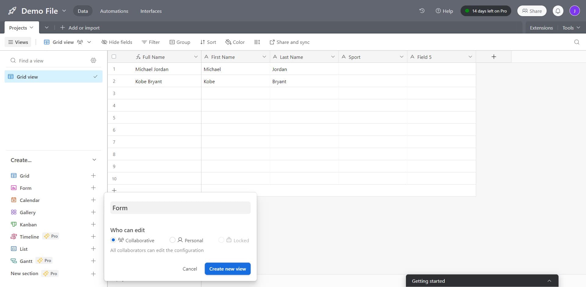 Click on Create New View