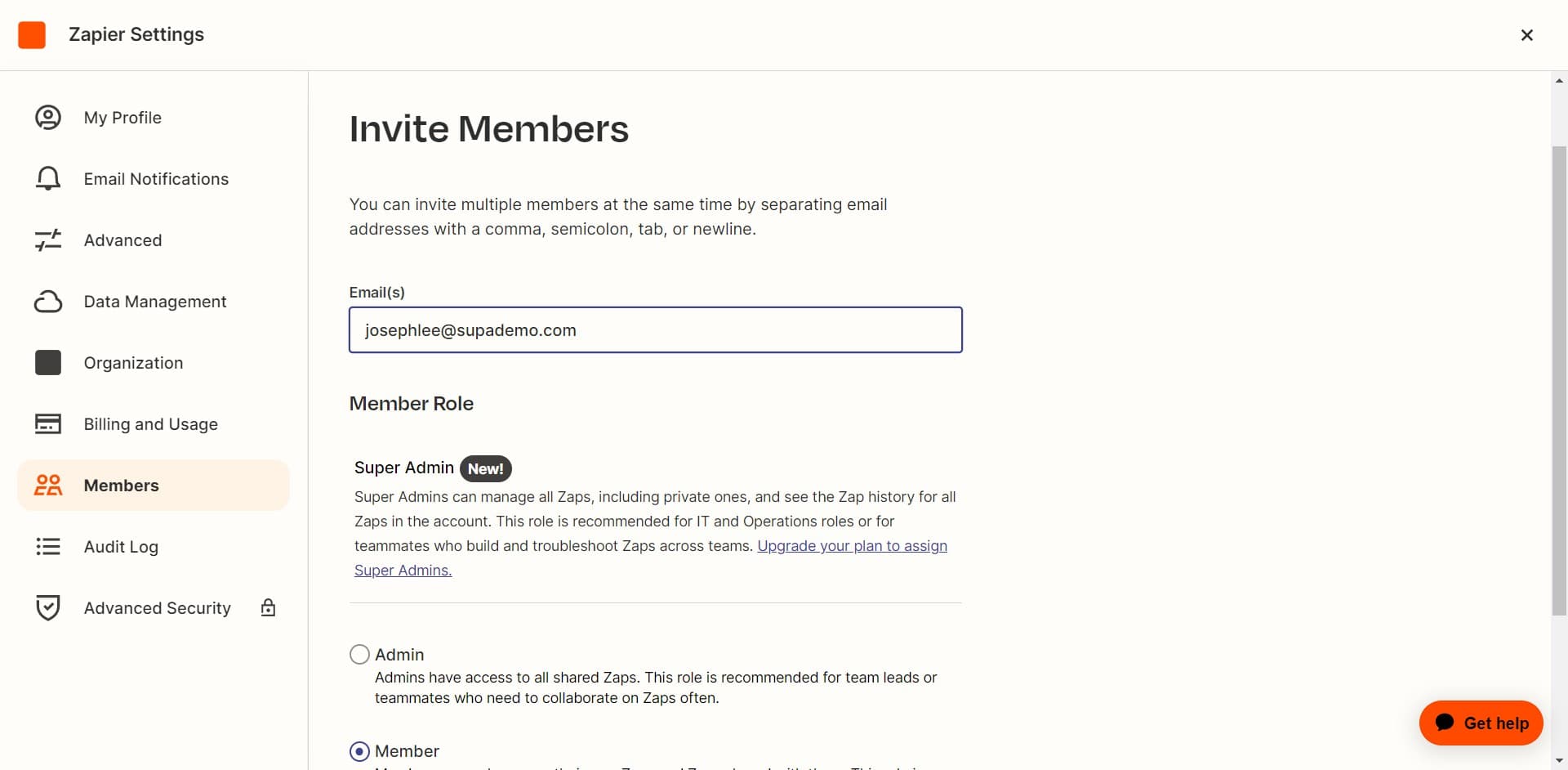 Enter user information