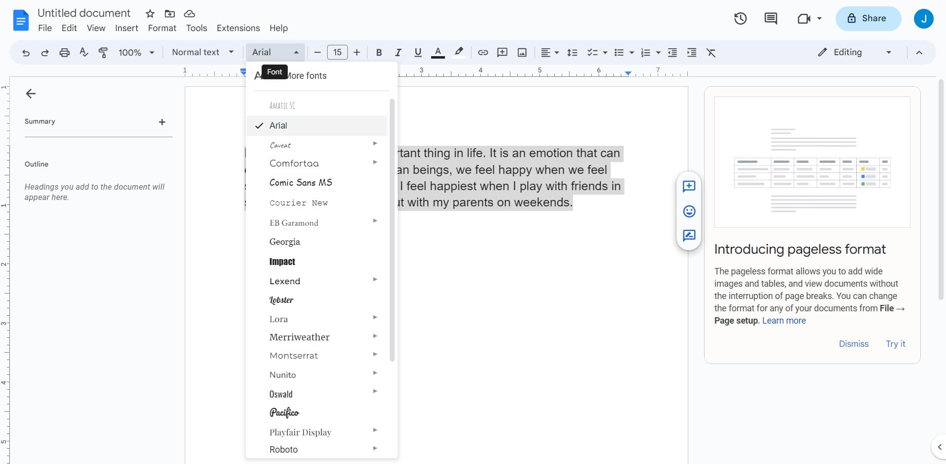 Locate the font dropdown