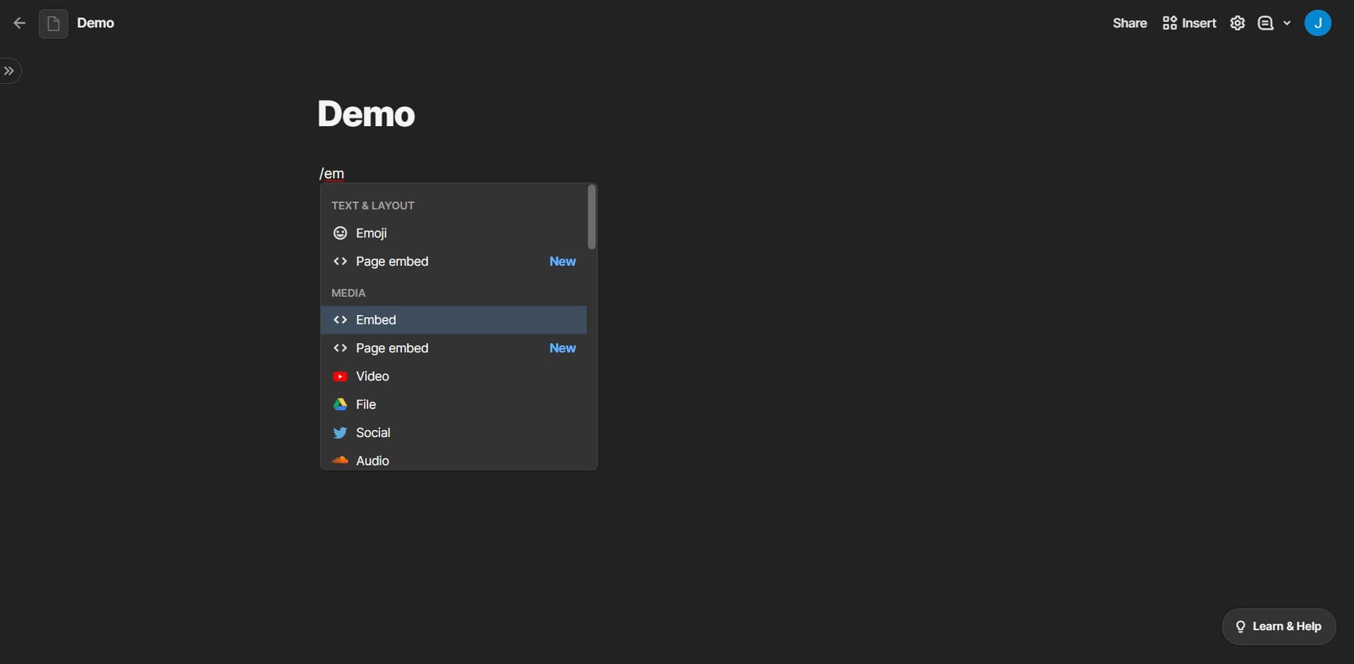 Click the Embed button