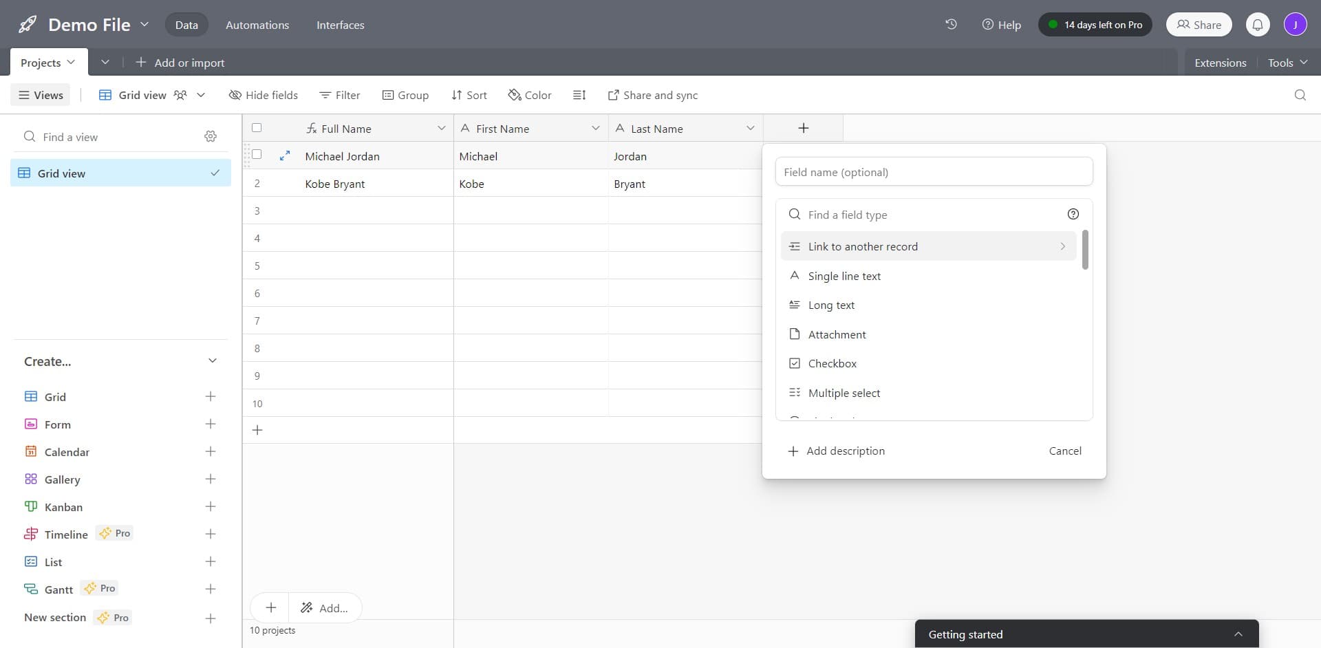 Complete the field setup
