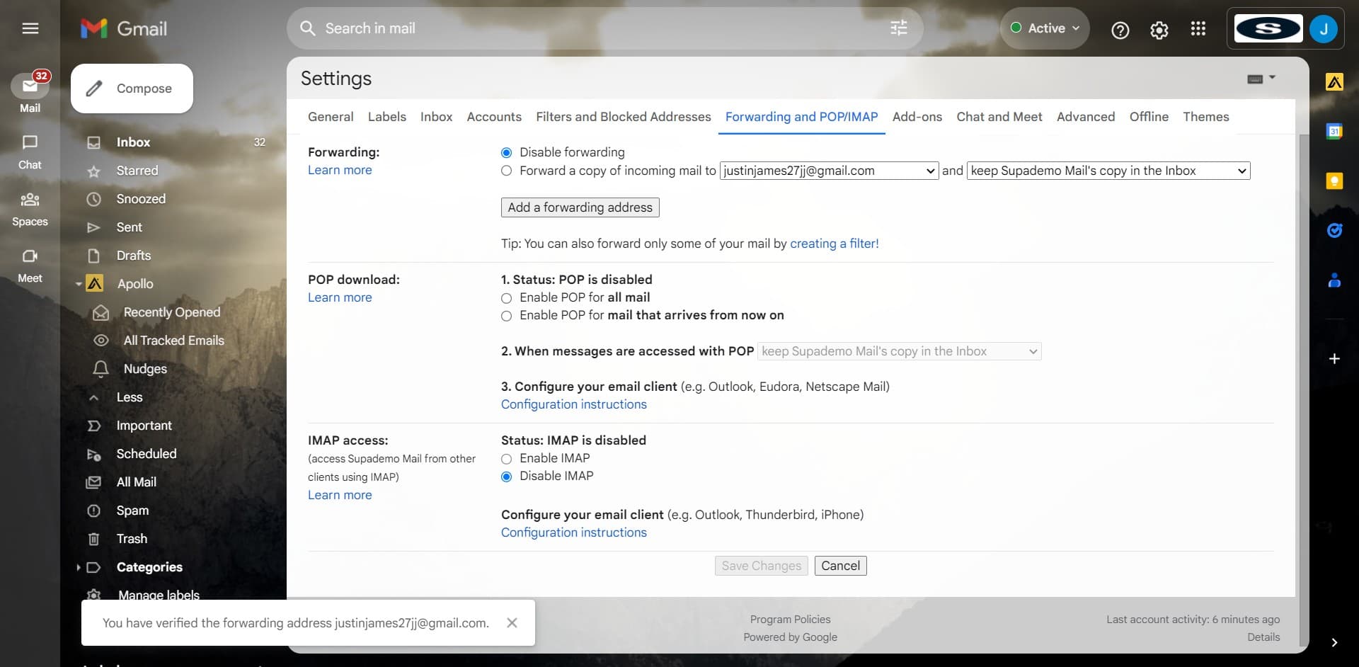 Enable IMAP protocol