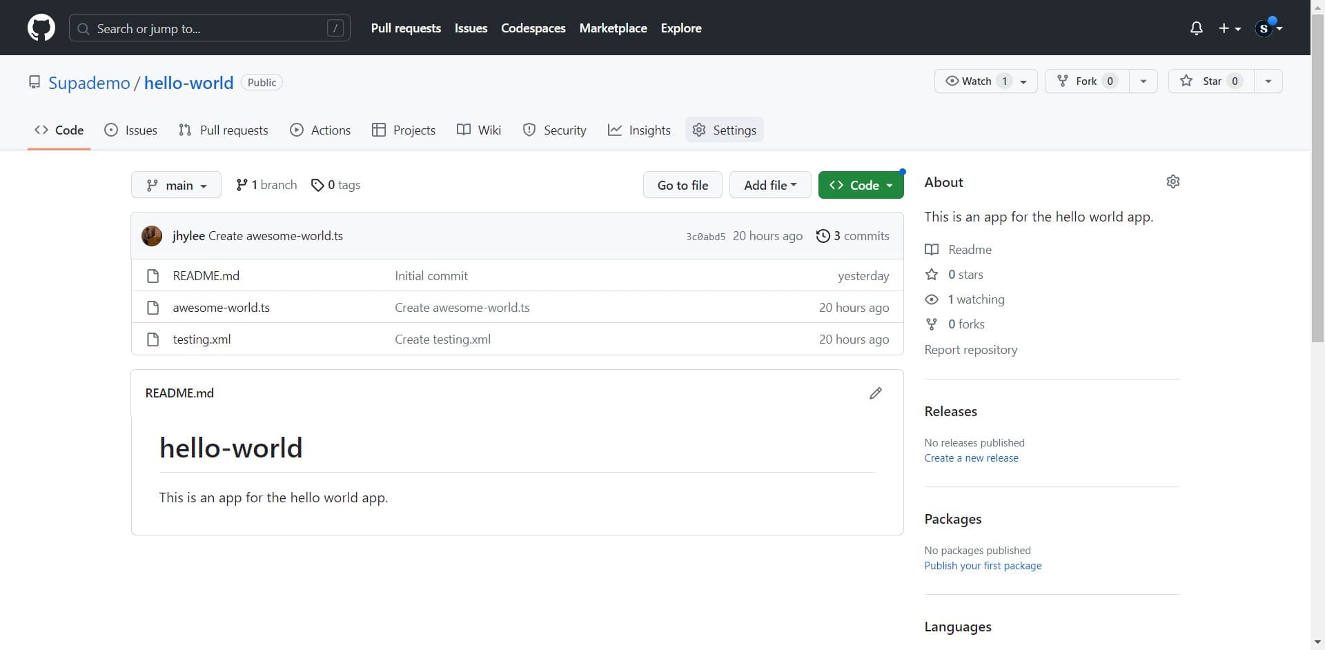 Open repository Settings