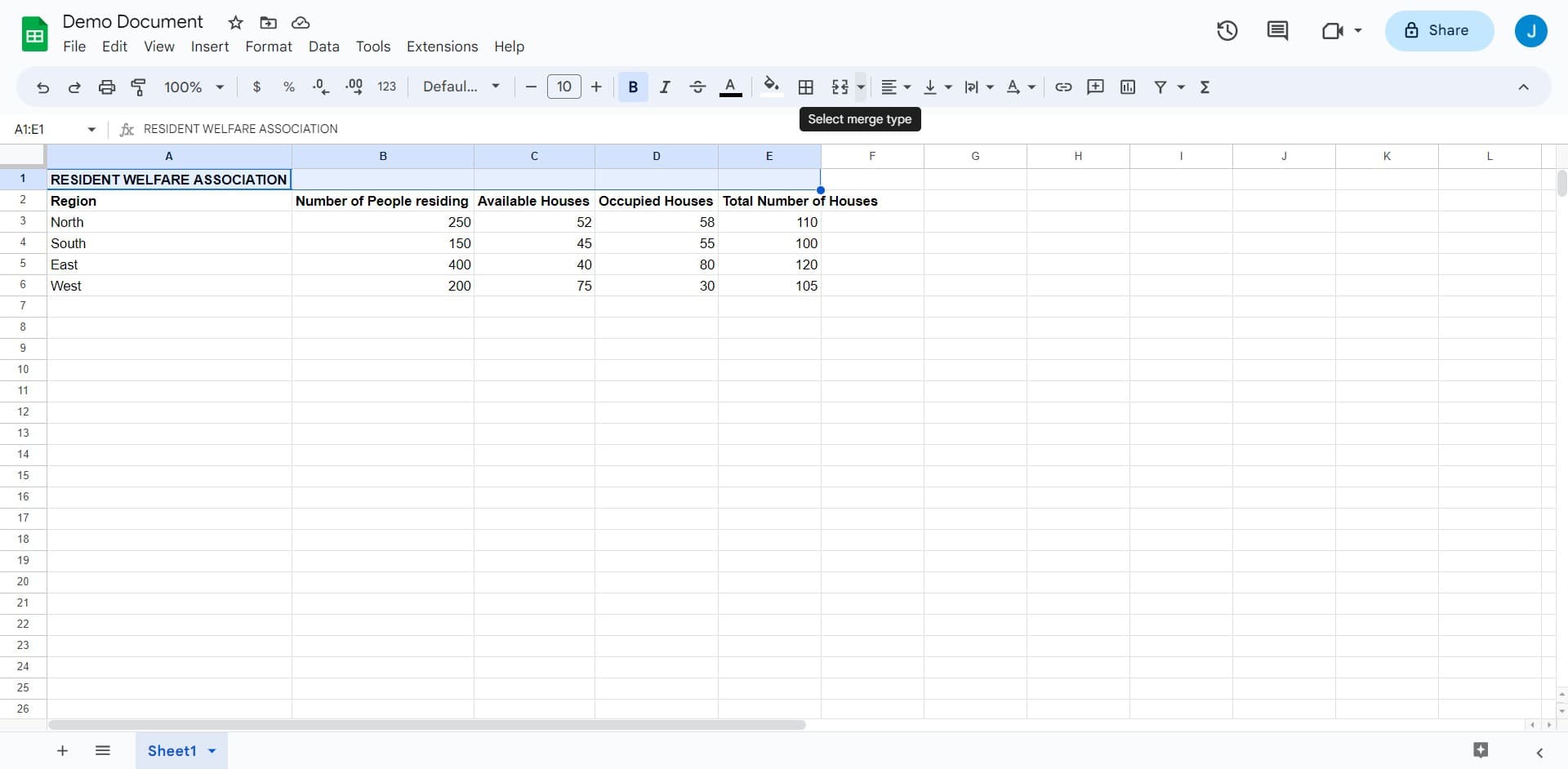 Select the merge cells option