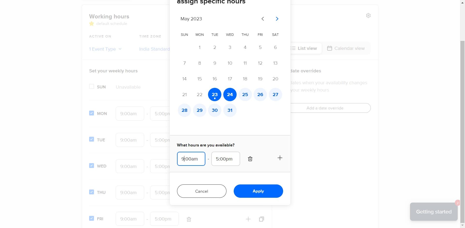 Select your unavailable dates