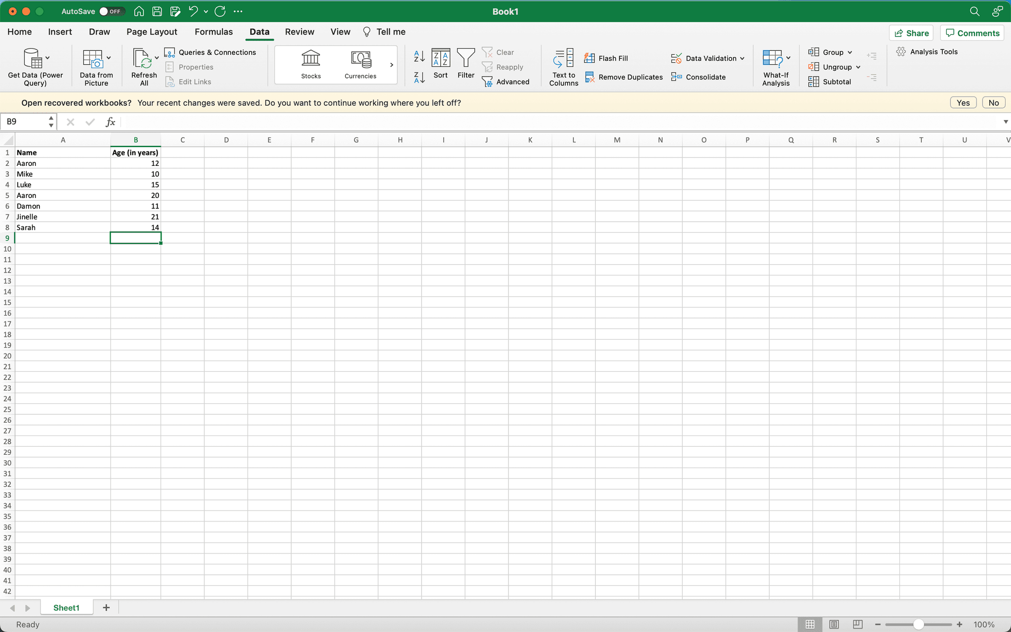 Access the Data Tools menu