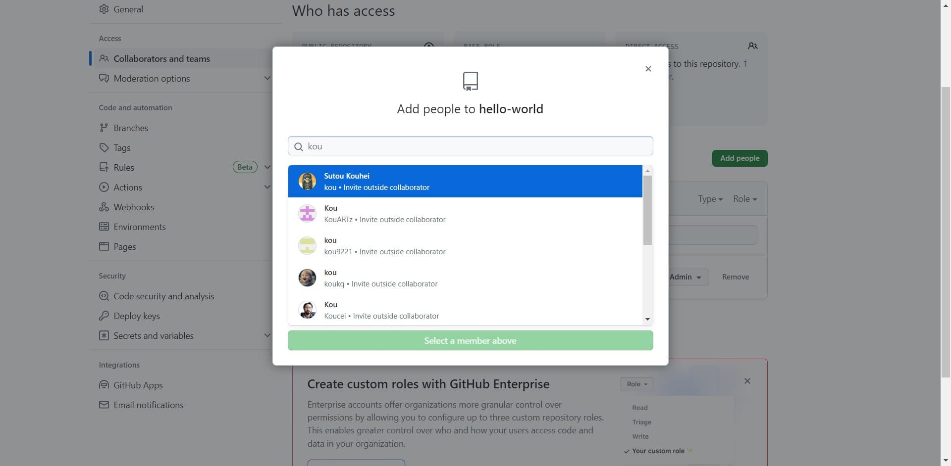 Search and select the collaborator