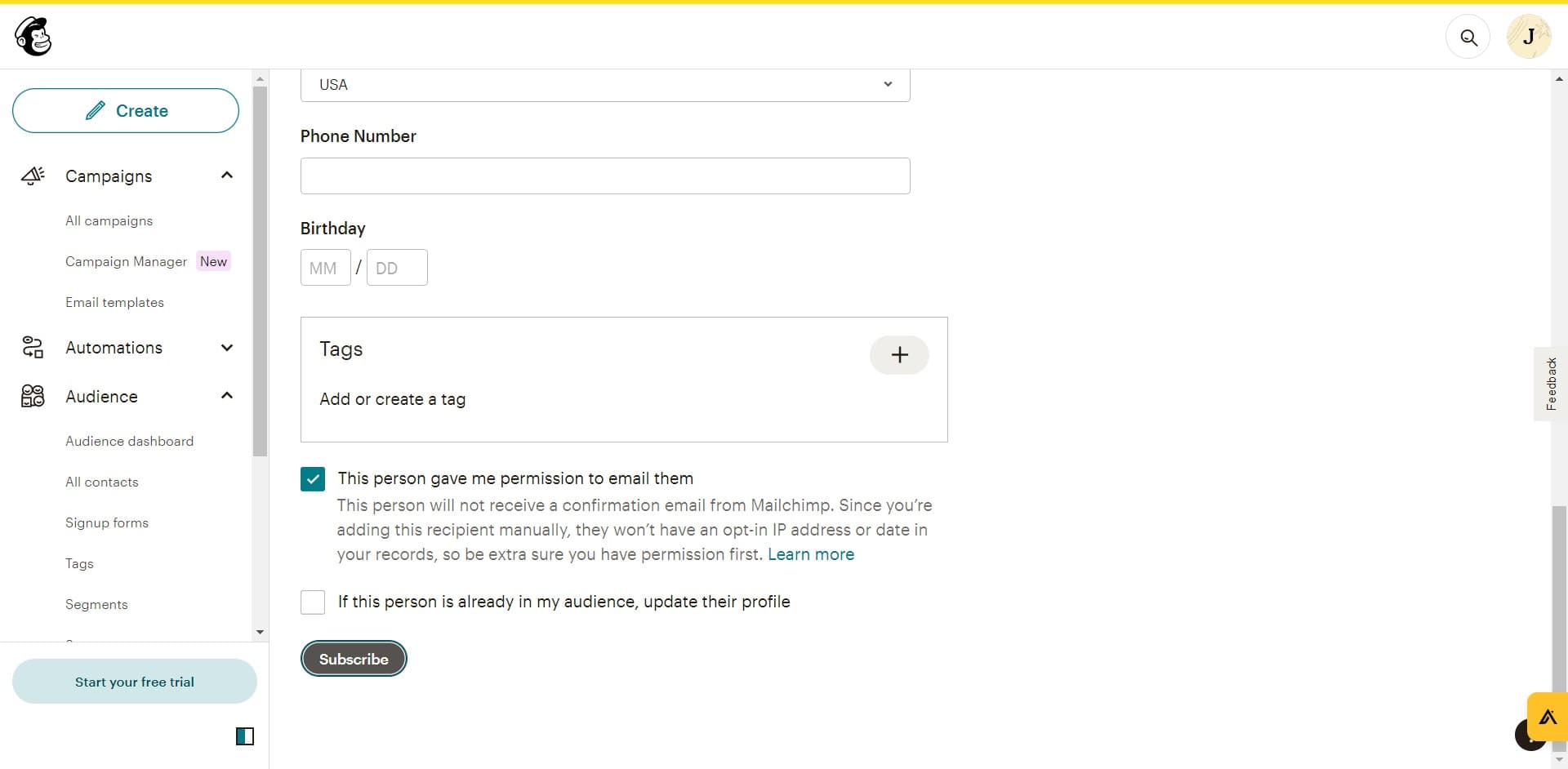 Confirm audience creation