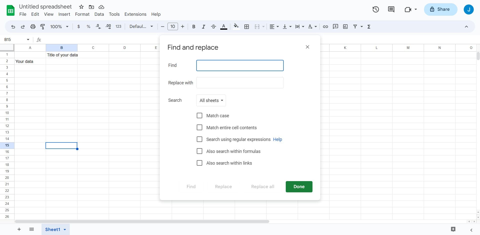 Select all sheets option