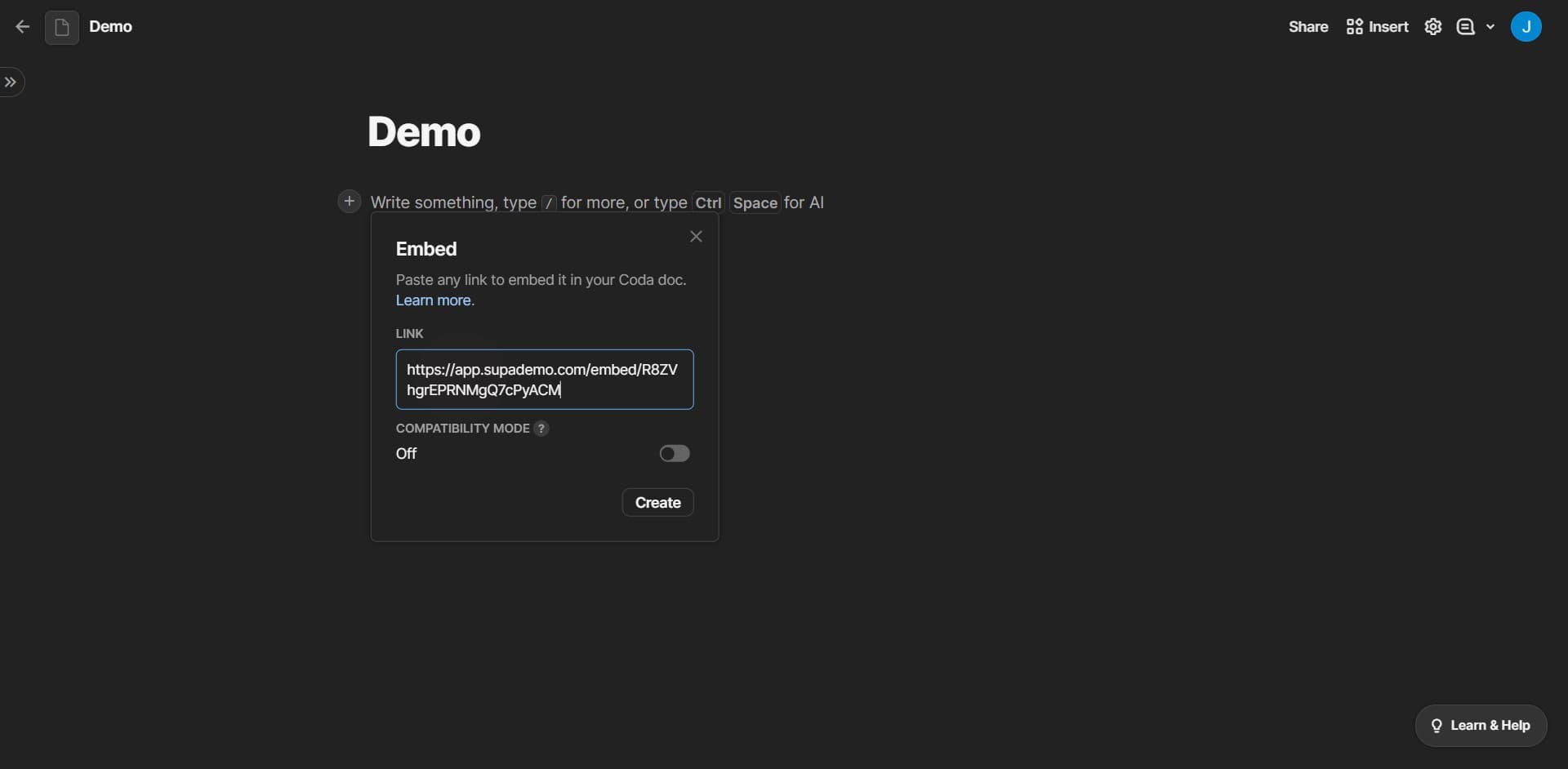 Confirm your embed selection