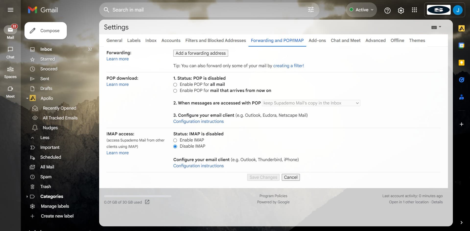 Begin forwarding configuration
