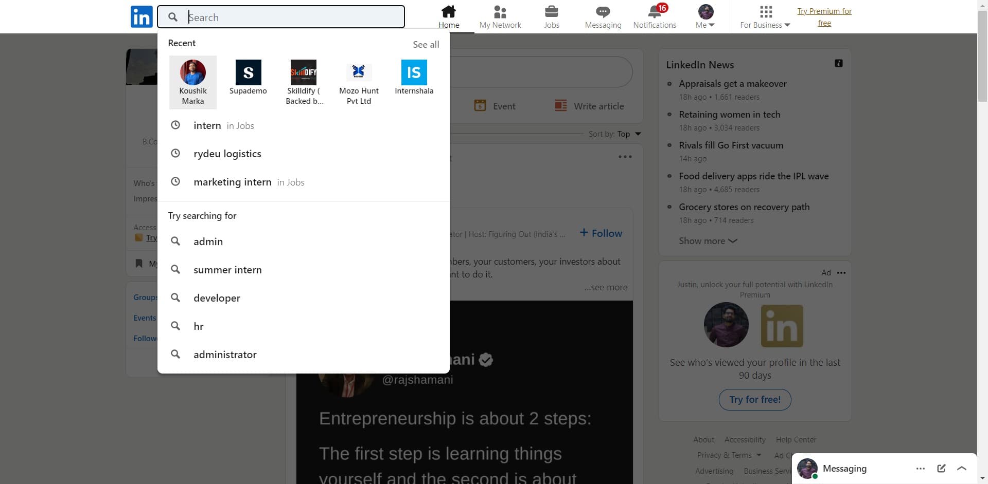 Click on the profile image