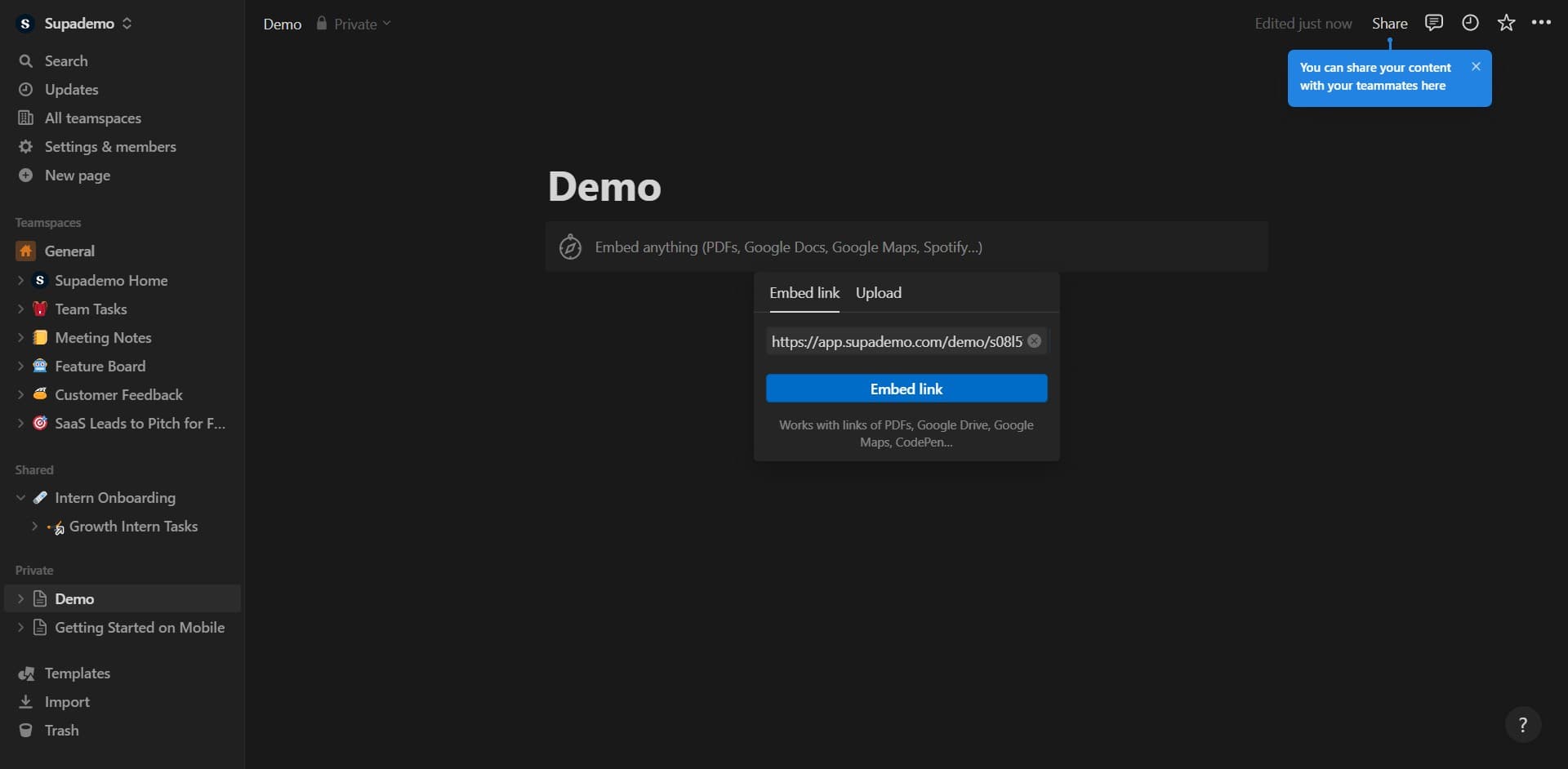 Embed the link in Notion