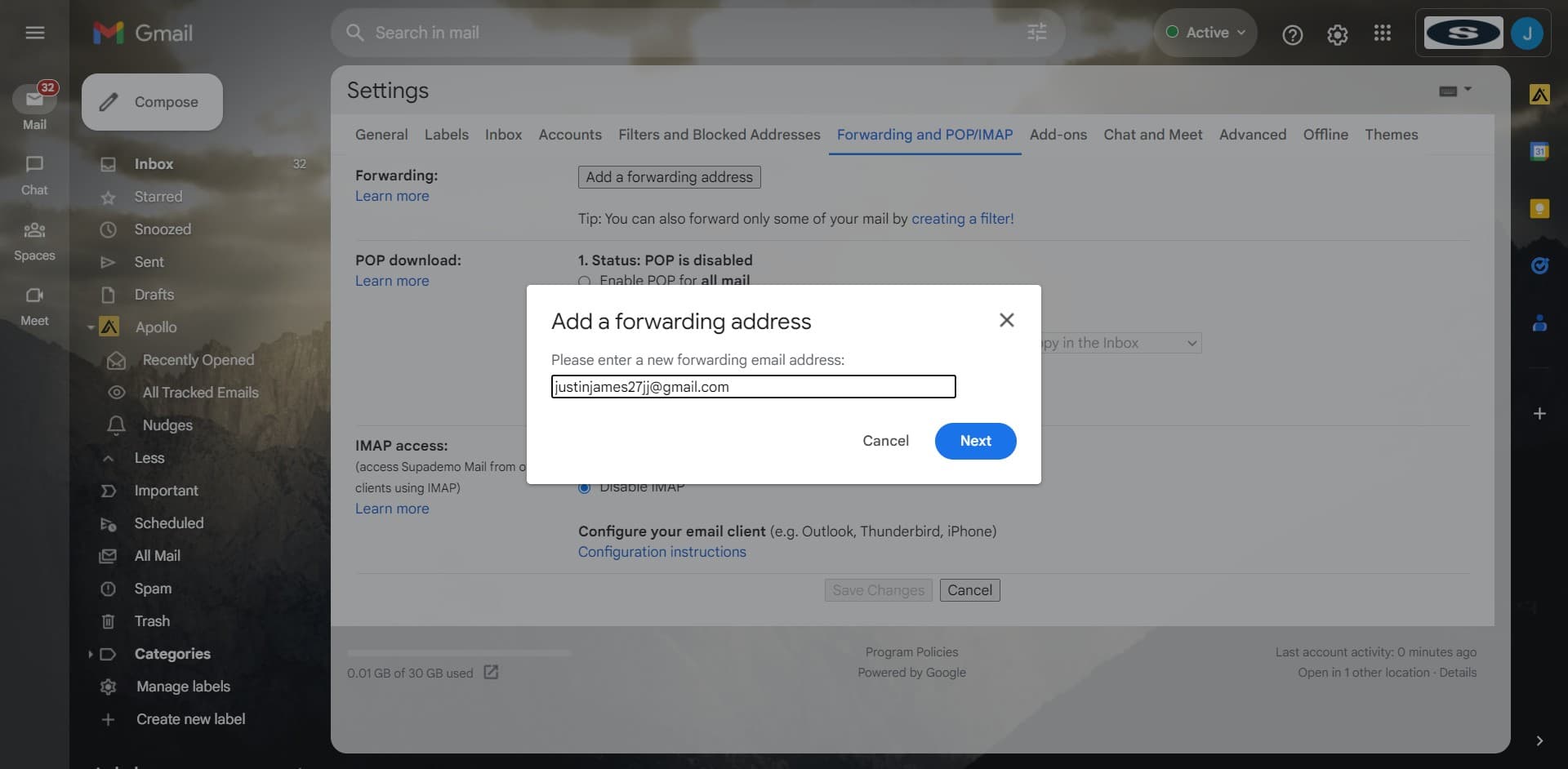 Enter your forwarding address