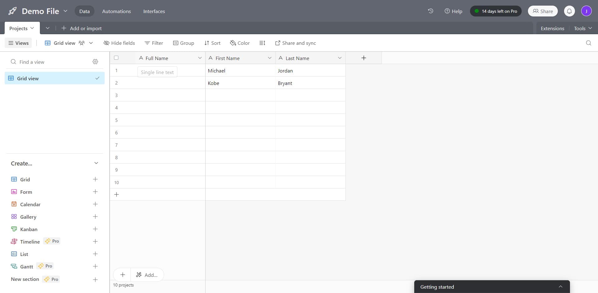 Access the field menu