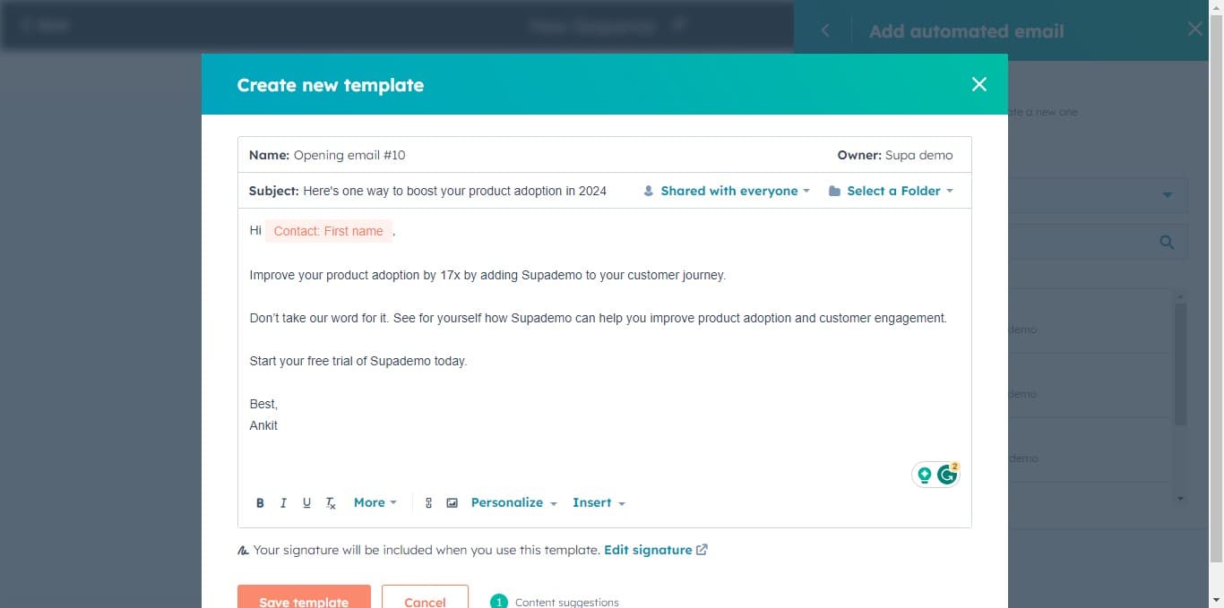 Save your email template