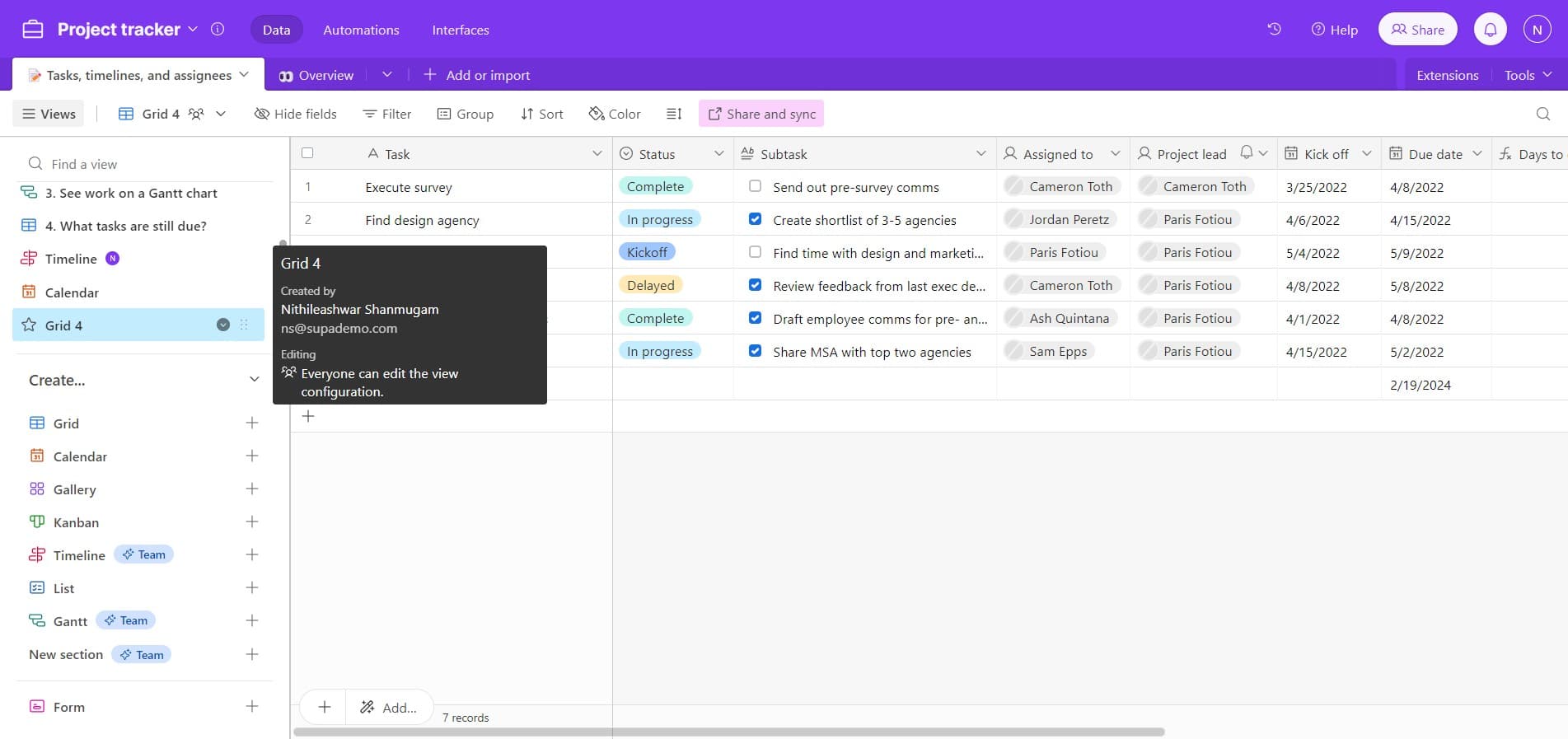 Select the view to share
