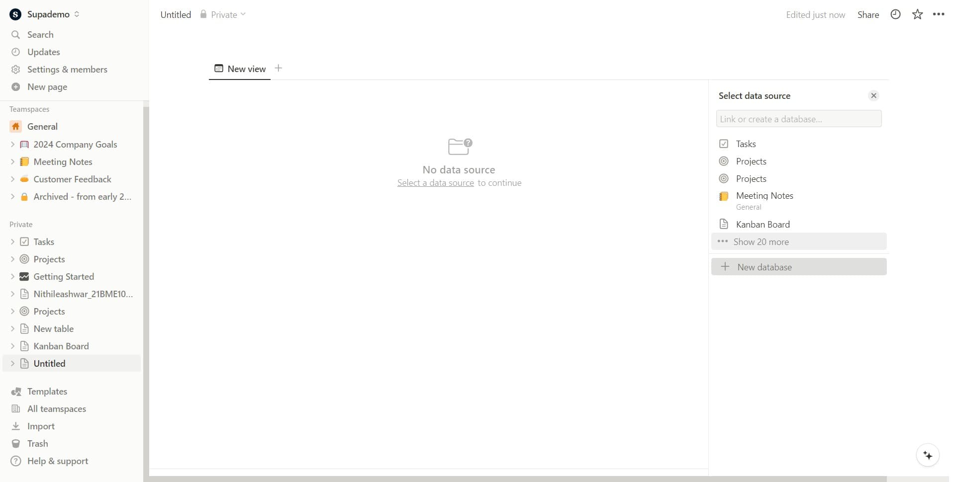 Click on New database