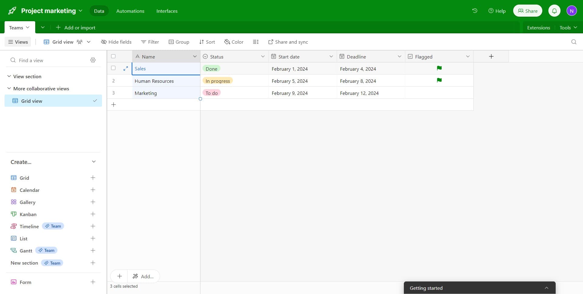 Access the field menu