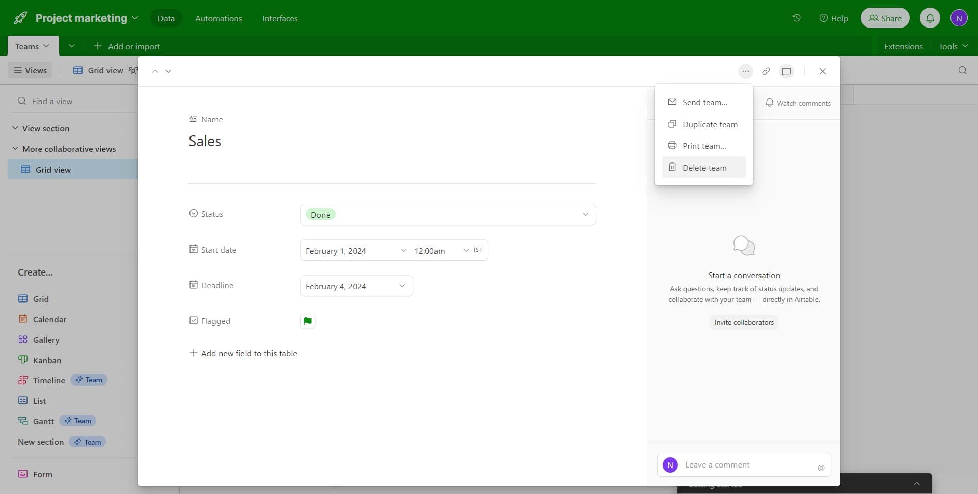 Click on Delete team