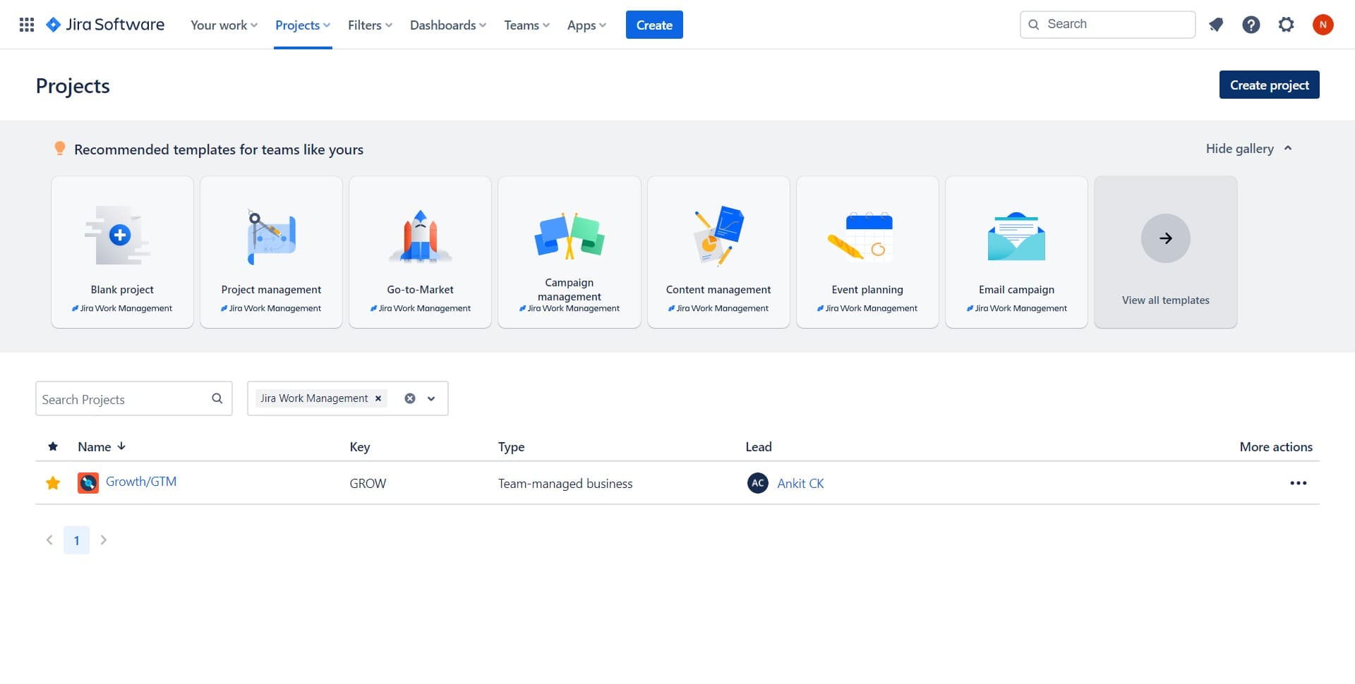 Click on Create project