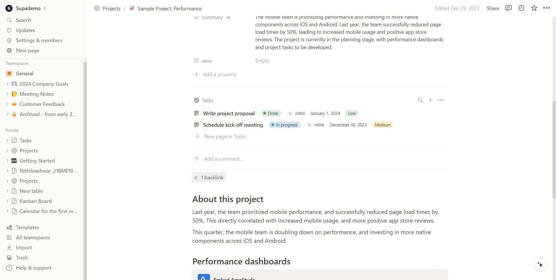 View the backlink panel