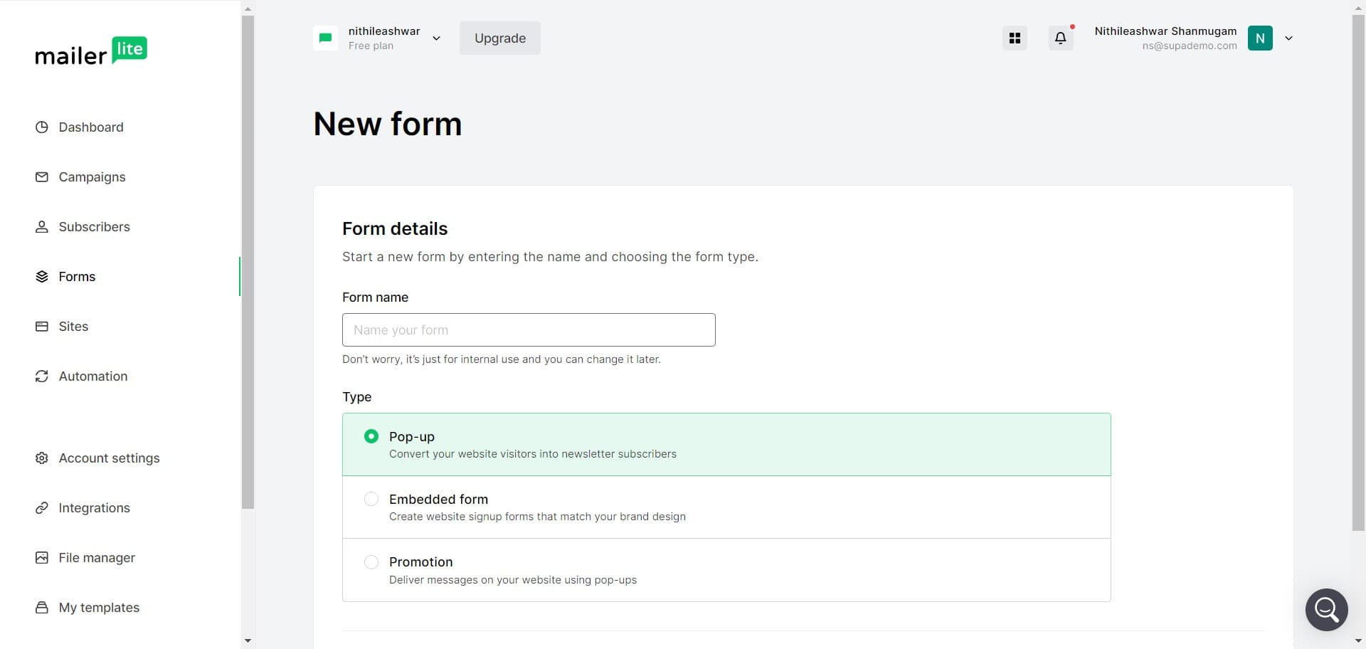 Select your form type