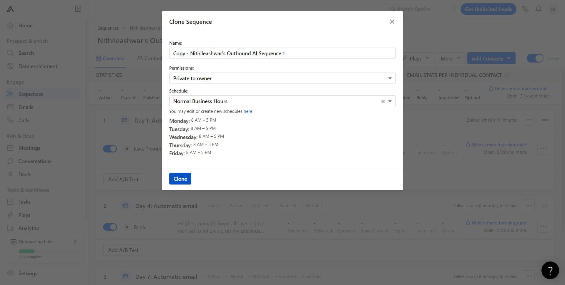 Confirm the clone action