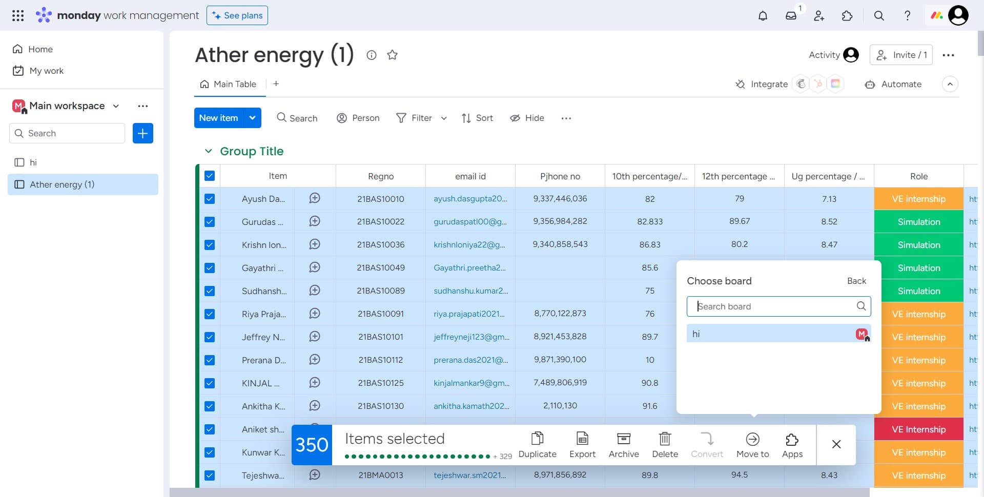 Select the destination board