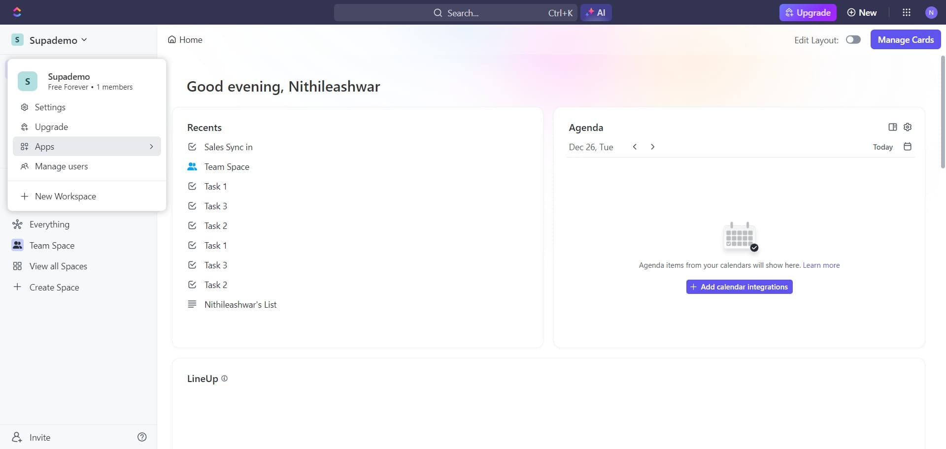 Access integration menu