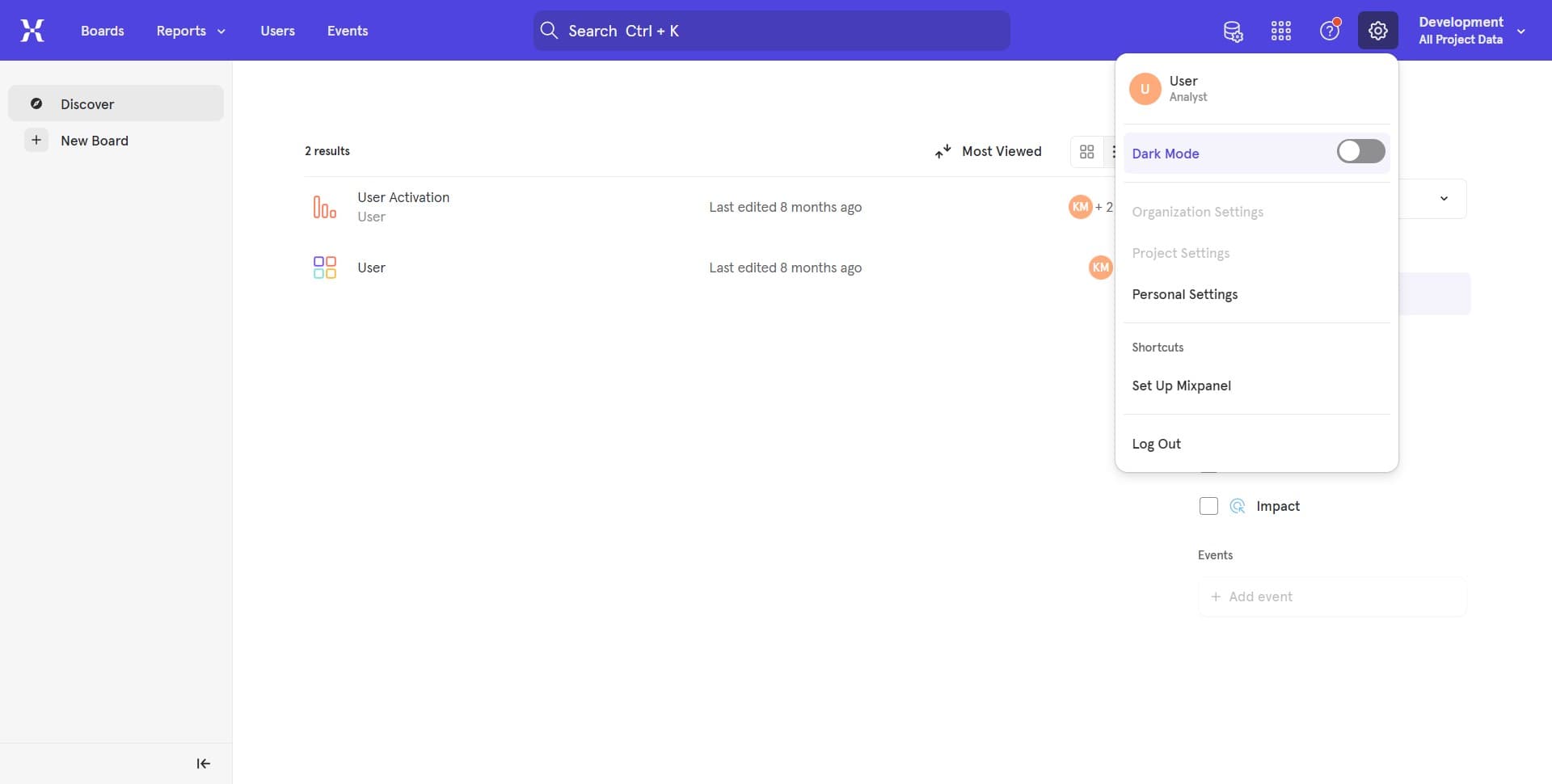Select dark mode option