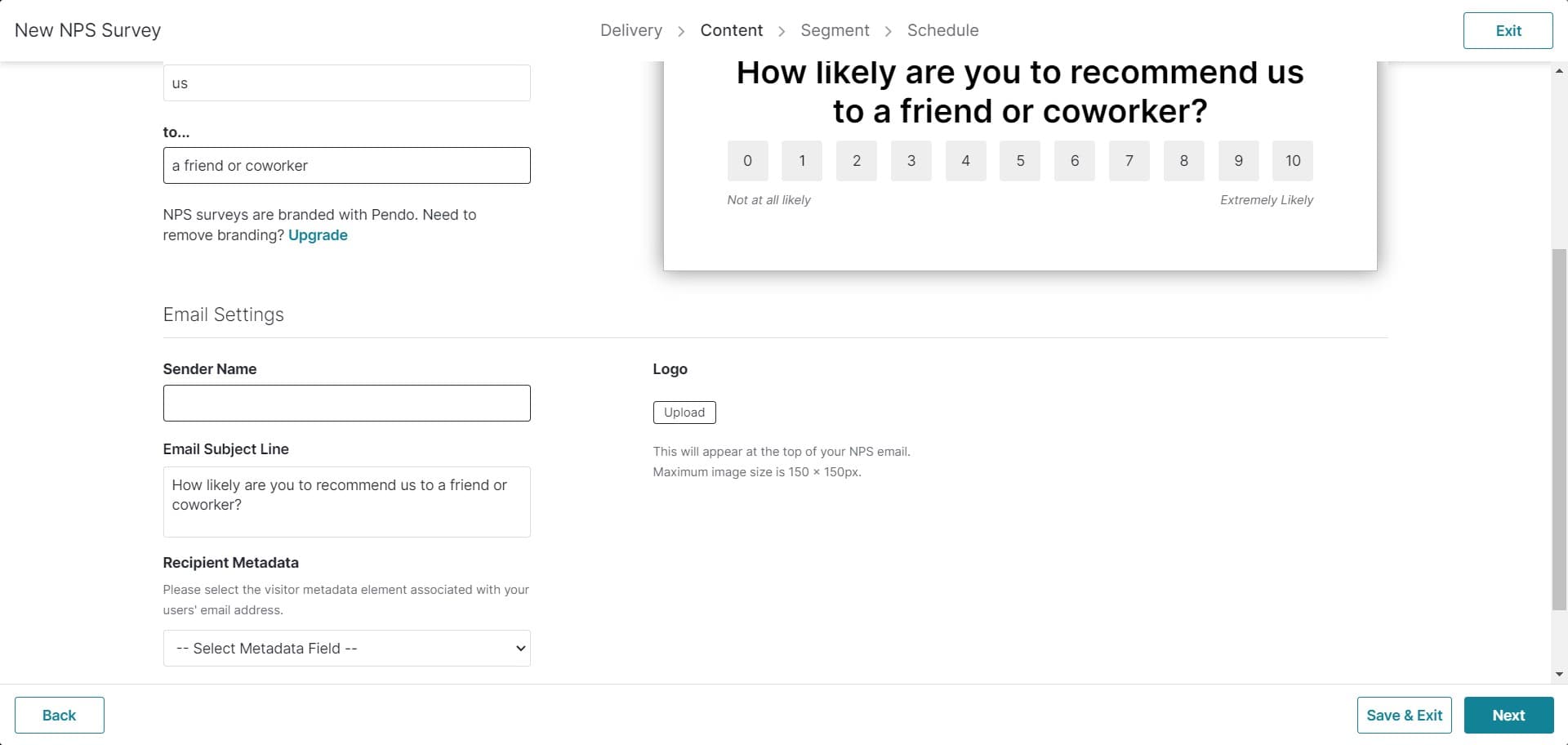 Configure second survey setting