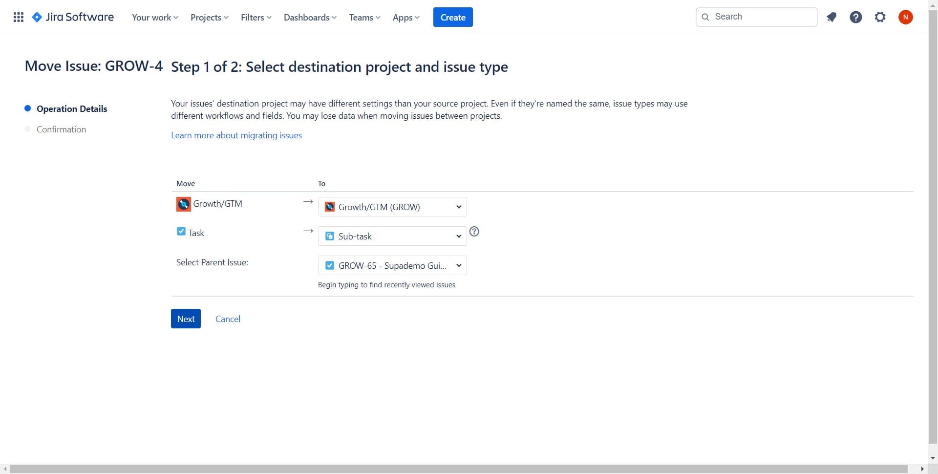 Finalize the move action