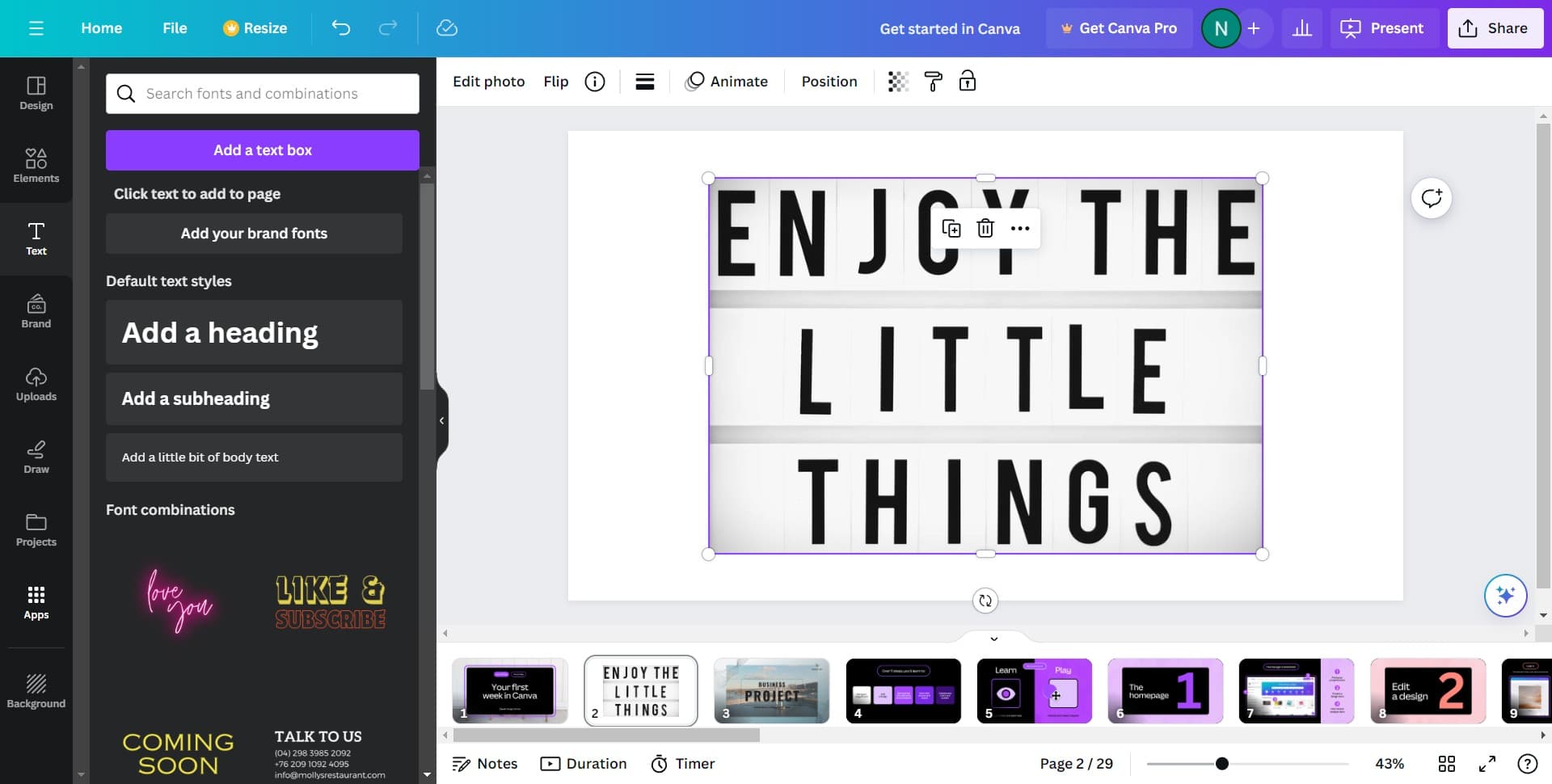 Access the text options