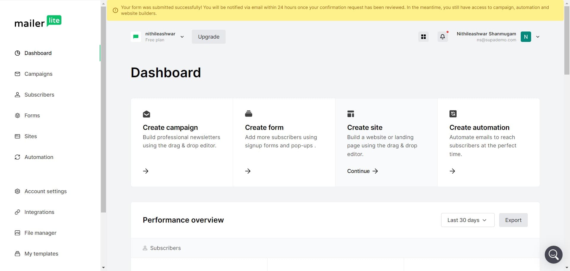 Click on Create site