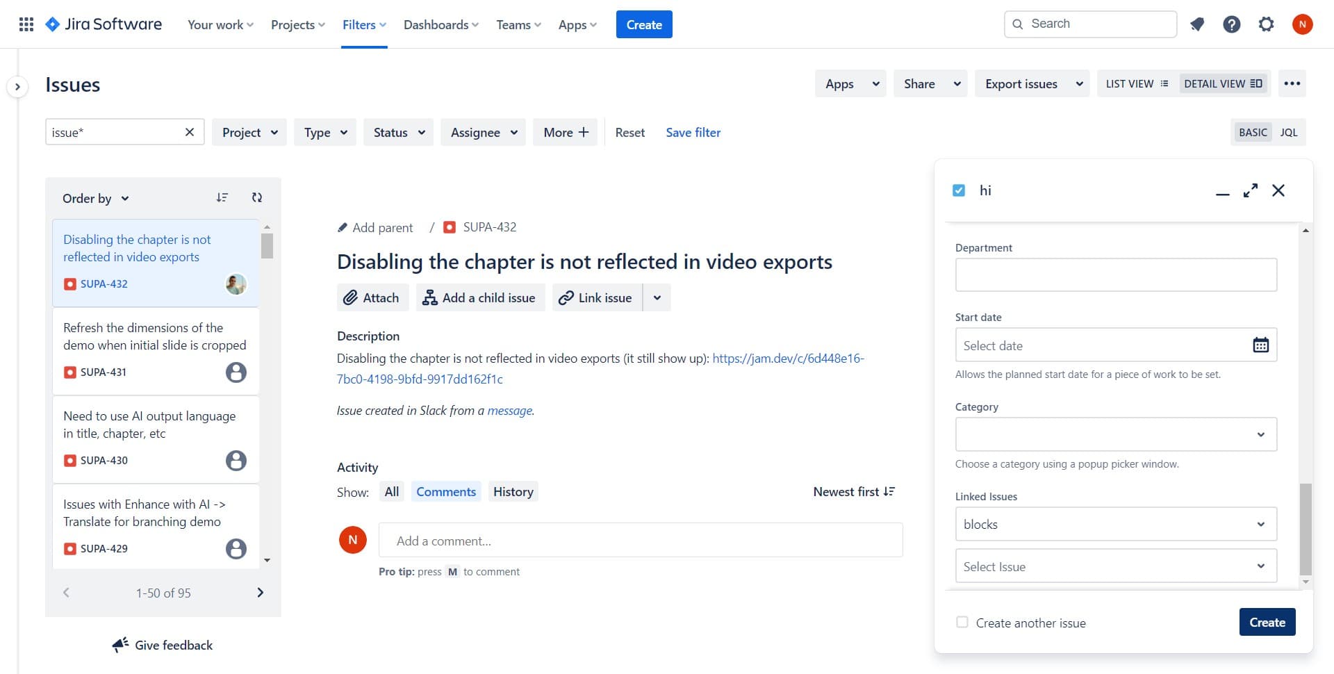 Confirm issue creation