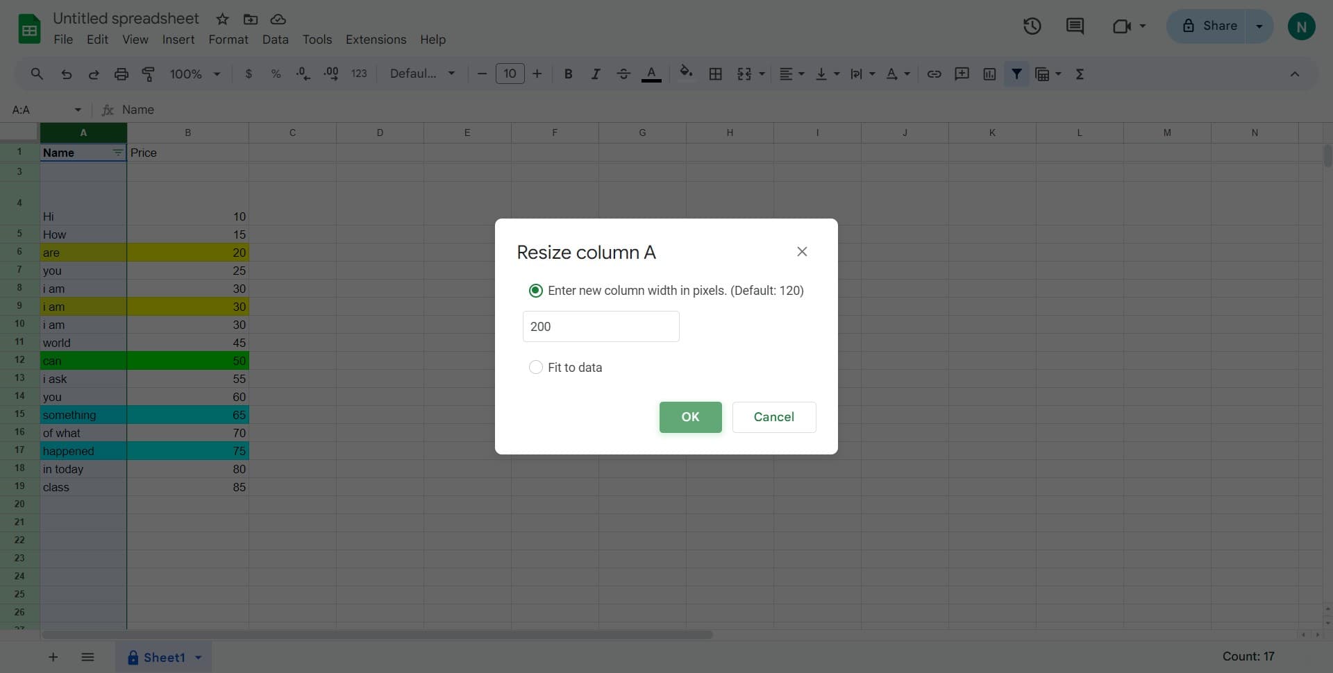 Confirm the resize action