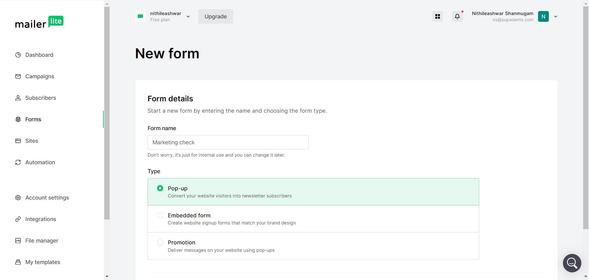 Configure form settings