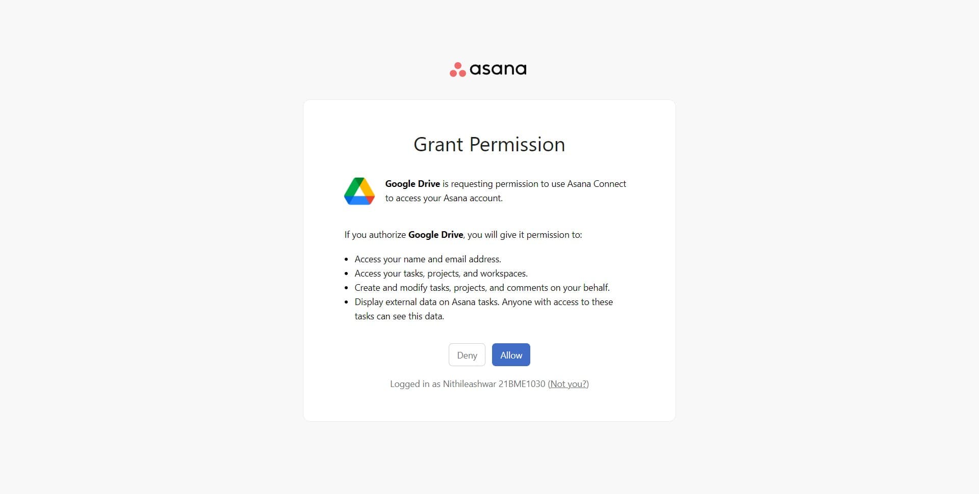 Grant permission to Asana